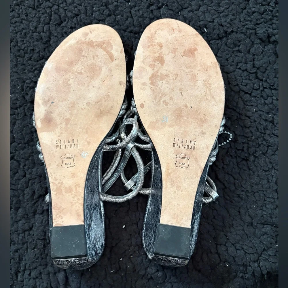 Stuart Weitzman Metallic Silver Wedge Sandals